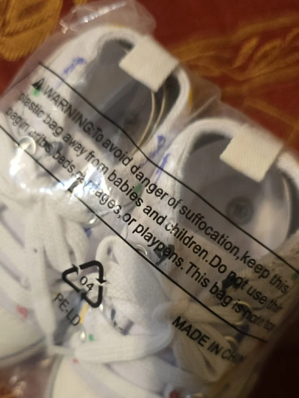 Baby White Canvas Sneakers with Multicolor Accents (Size 19]